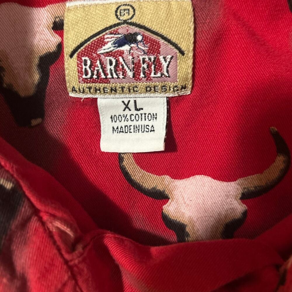 Barn Fly Authentic Design Mens Red Longhorn Cow Skull Long Sleeve Button Down XL - Picture 3 of 4